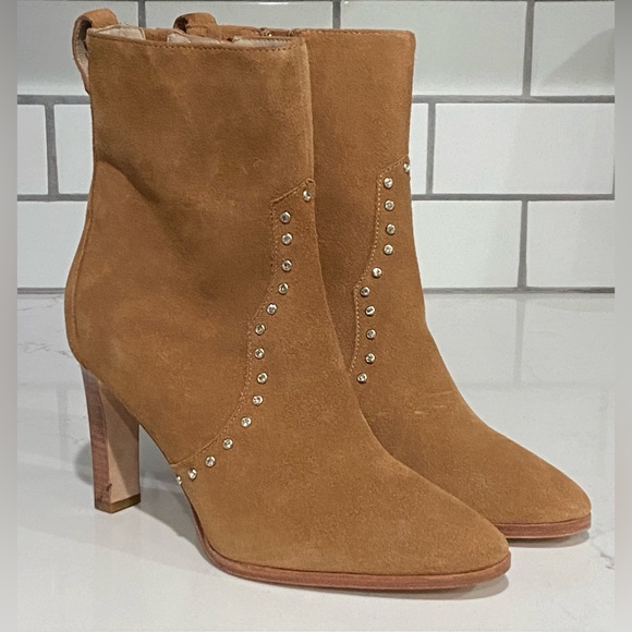 Paige Pointed Toe Casey Boots Cognac Leather Crystal Stiletto